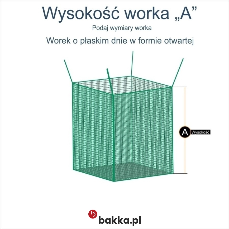 Worek do przechowywania i zabezpieczenia przedmiotów wykonany z mocnej siatki o dużych oczkach, dostępny w wybranym kolorze i indywidualnych rozmiarach według potrzeb klienta. // Bakka