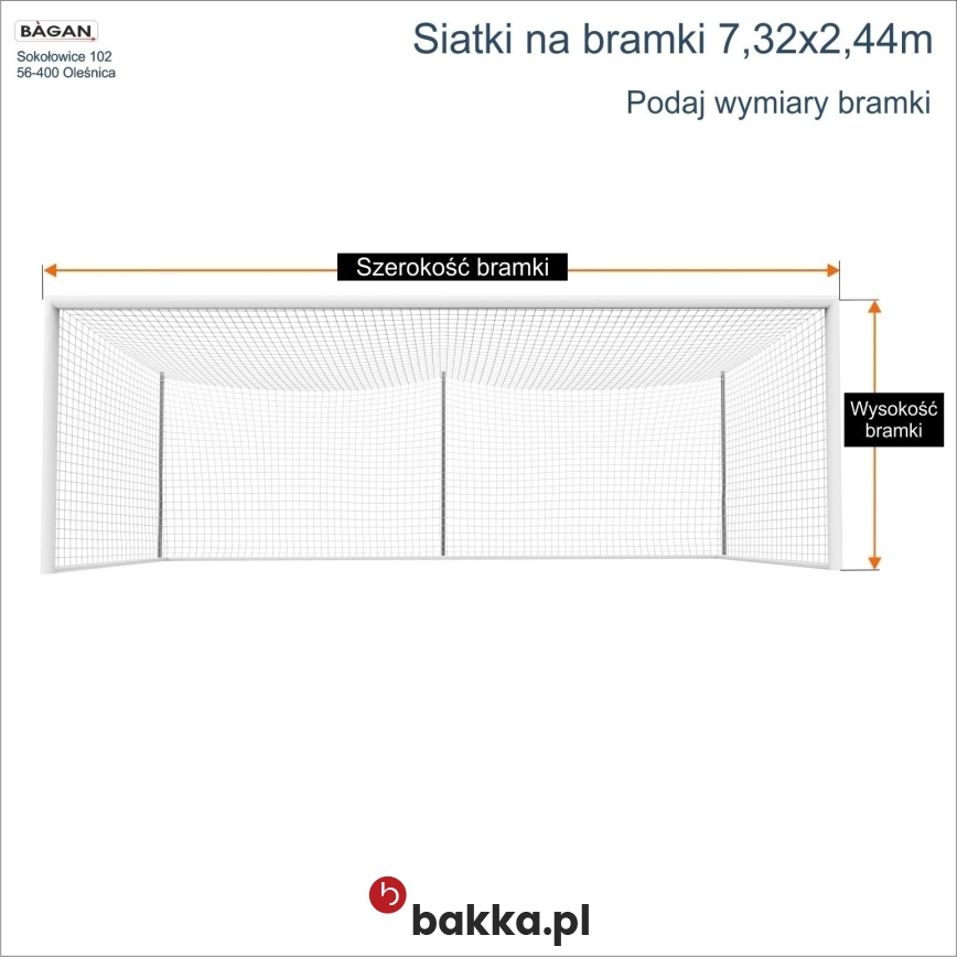 Sportowa siatka na bramki piłkarskie i do piłki ręcznej zielona 8x8 cm, wykonywana indywidualnie według podanych przez klienta wymiarów. // Bakka
