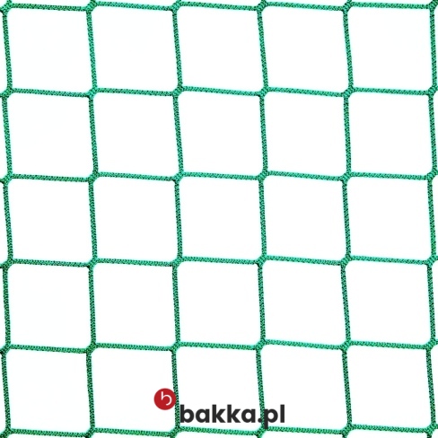 Zielona siatka ochronna z polipropylenu o oczkach 10x10 cm i grubości 6 mm, sprzedawana na wymiar.