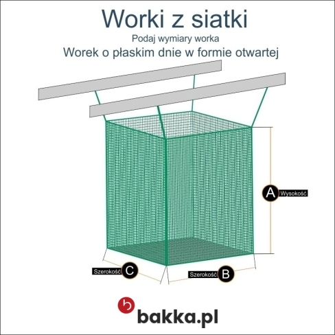 Worek siatkowy na zabawki o oczku 45 mm, wykonany z mocnego polipropylenu, dostępny w kolorach: zielonym, niebieskim i czarnym, szyty na wymiar według twoich potrzeb.
